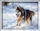 Śnieg, Siberian husky, Biegnący, Pies